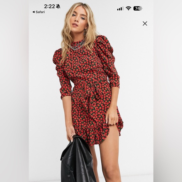 TOPSHOP rose print mini dress red - Picture 3 of 5